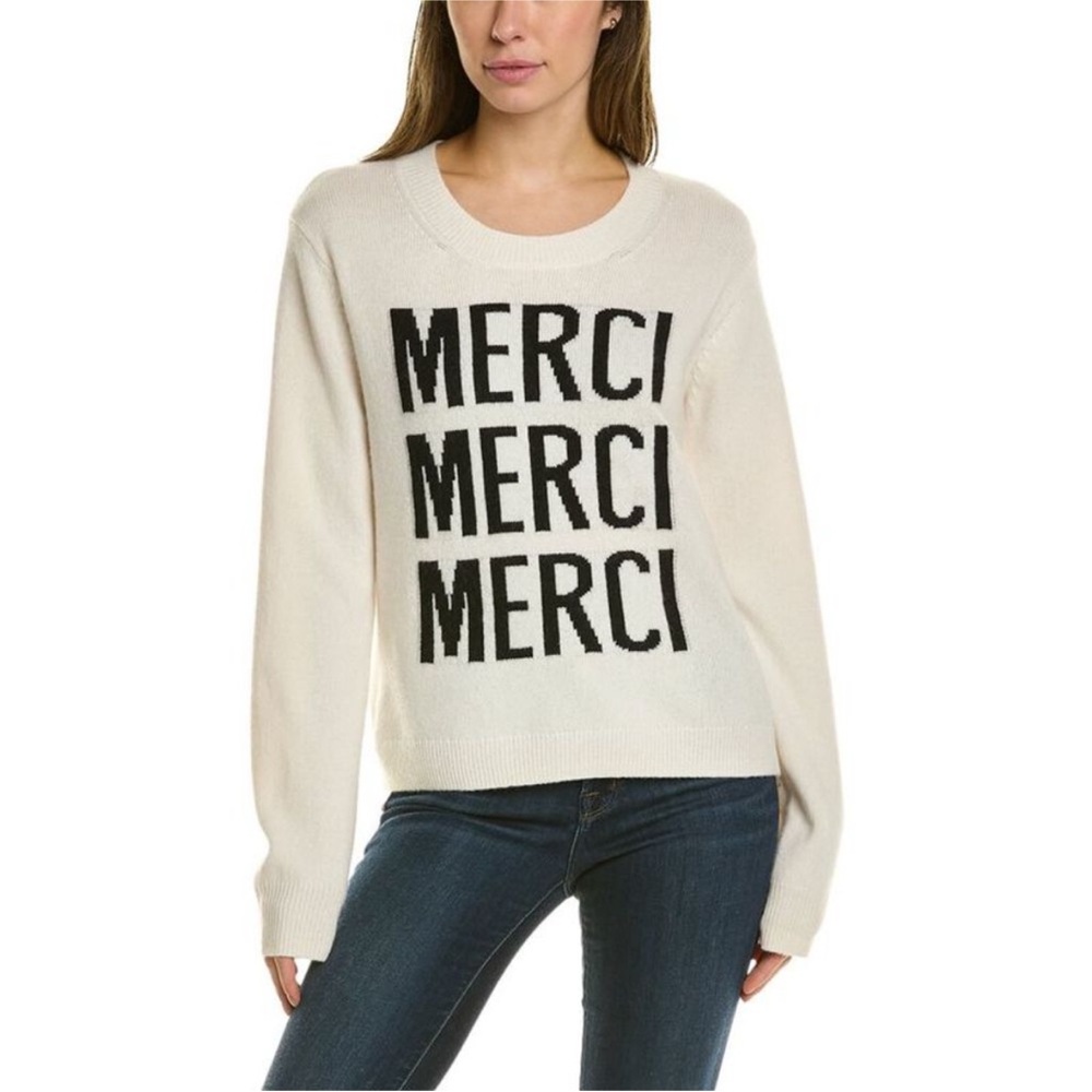 Women’s Cream Crewneck Sweater with ‘MERCI’ Graphic
